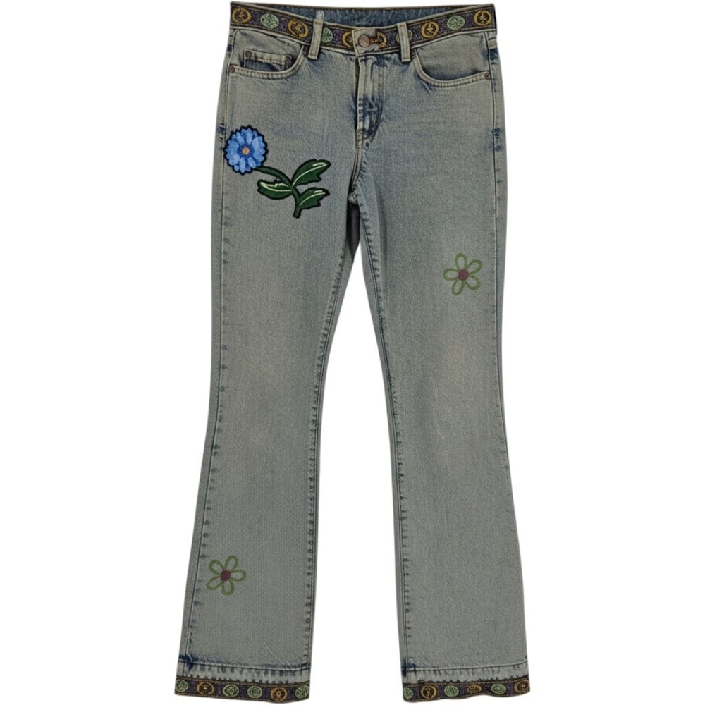 VTG Lucky Brand Dungarees Peanut Jeans Embroidered Art to Wear Straight Leg 28